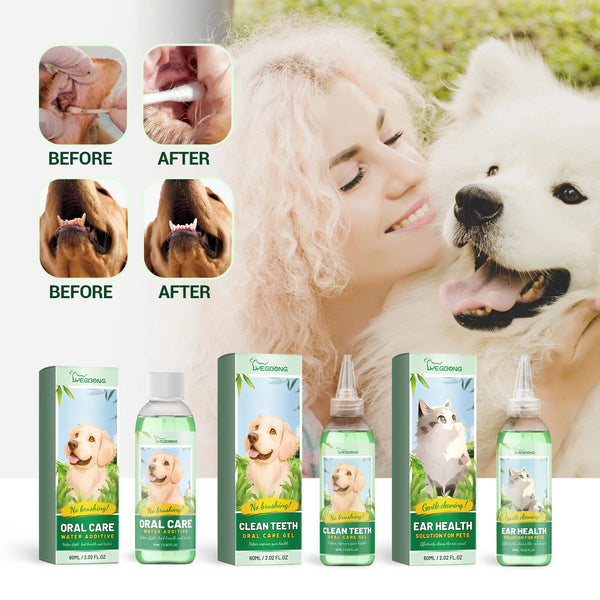 Dog Ear Cleaner Ear Dirt Odor Cleaning Mite Itching Control Teeth Whitening Mouth Freshener Remove Tartar Pet Oral Care Solution