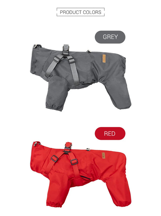 Dog Raincoat with Harness Waterproof Pet Rain Jacket for Small Dogs Adjustable Reflective Dog Rain Overalls with 4 Legs