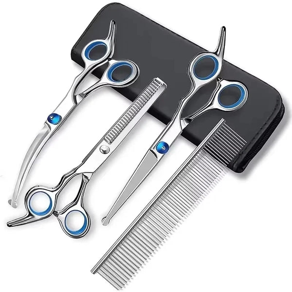 New Safty Pet Grooming Scissors Round Head Professional Stainless Steel Dog Hair Scissors Pet Shears Animal Cutting Portable Set