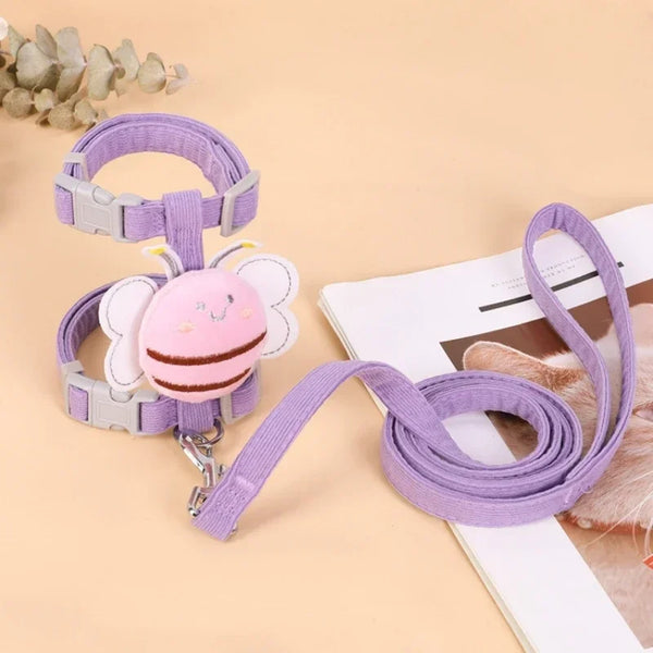 Cat Harness Leash Collar Set Adjustable Cartoon Bee Double Layer Dog Harness for Small Medium Pet Collar Leash Outdoor Walking