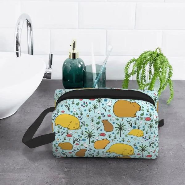 Custom Capybaras In Green Pet Travel Cosmetic Bag Women Capybara Makeup Toiletry Organizer Lady Beauty Storage Dopp Kit