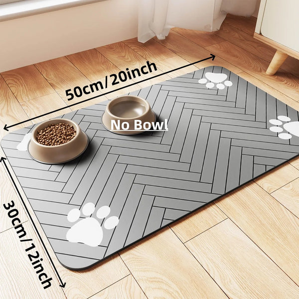 Feeding Mat-Absorbent Pet mat for Food and Water Bowl, with Waterproof Rubber Backing, Quick Dry