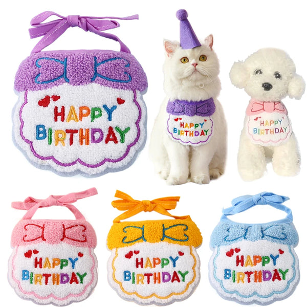 1pc Pet Bib Cats Dogs Burp Cloth Birthday Embroidery Cute Colorful Pets Supplies Bandana Party Clothing Dress Accessories TMZ