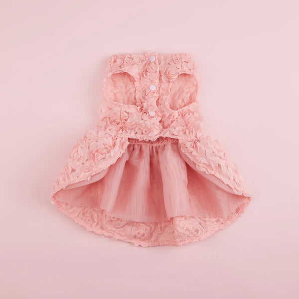 PRINCESS Dress Embroidered Flower Pink  Pet Spring Summer Dresses