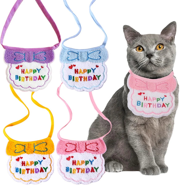 1pc Pet Bib Cats Dogs Burp Cloth Birthday Embroidery Cute Colorful Pets Supplies Bandana Party Clothing Dress Accessories TMZ