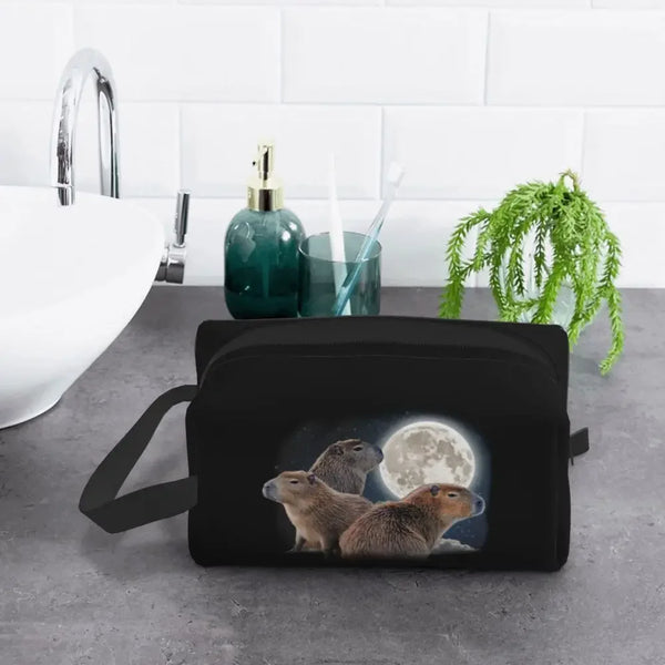 Custom Capybaras In Green Pet Travel Cosmetic Bag Women Capybara Makeup Toiletry Organizer Lady Beauty Storage Dopp Kit