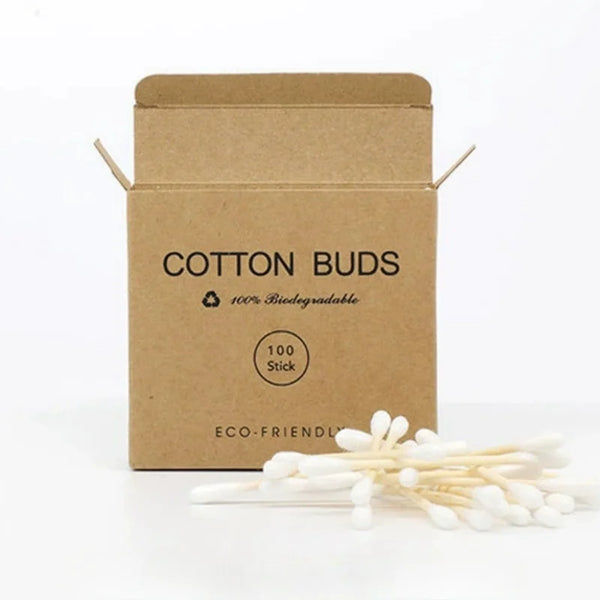 100 Pcs/Box Double Head Bamboo Cotton Buds Wood Stick Cotton Swab For Makeup , Nose Ear Cleaning , Pet Care , Art & Crafts
