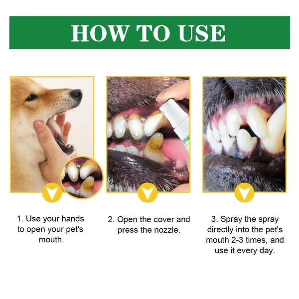Pet Teeth Cleaning Spray Dog Cat Teeth Calculus Stain Remover Deodorant Kitten Bad Breath Treatment Pet Oral Care Tool