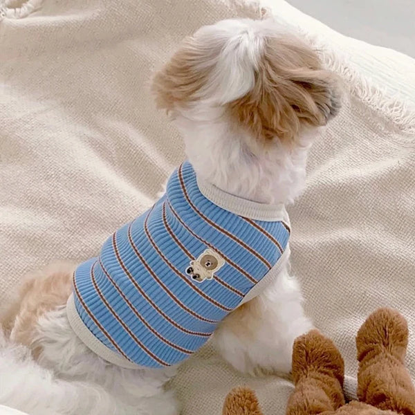 Cute Pet Vest Striped Dog Clothes Comfortable Dog Vest Breathable Puppy Shirt Summer Cat Vest Pet Pullover Bulldog Dog T-Shirt