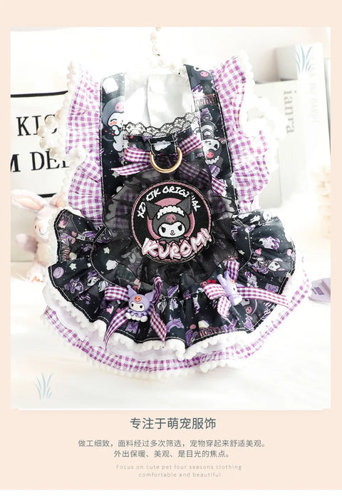 Sanrios Spring and Autumn Models Keep Warm Lace Suspender Skirt Pet Suit Kawaii Kuromi Cartoon Cat Dog Pet Decorative Clothing