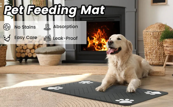 Feeding Mat-Absorbent Pet mat for Food and Water Bowl, with Waterproof Rubber Backing, Quick Dry
