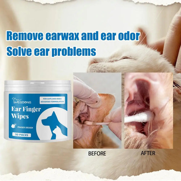 Non-irritating Pet Ear Wipes Pet Ear Finger Wipes Natural Ingredients Dog Cat Ear Care Supplies Removes Dirt Odor Dissolves Wax