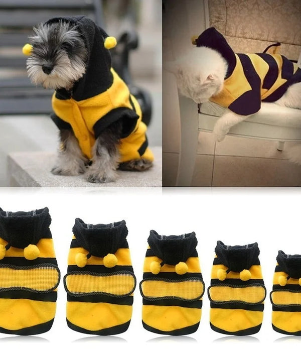 Bee Pet Puppy Coat Apparel Outfit Fleece Clothes Dog Cat Hoodie Fancy Costume  Halloween Cosplay Sweater Dog Hoodies