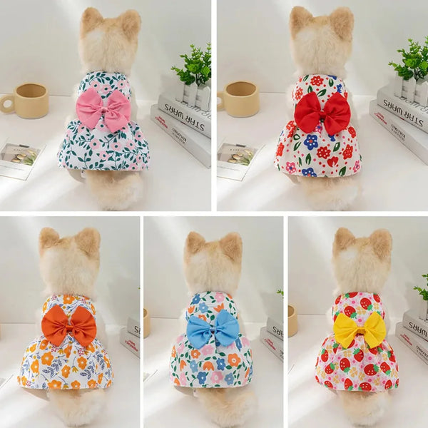 FLORAL Dress Dog and cat  Bowknot Summer Clothes Fashion Pet Clothing