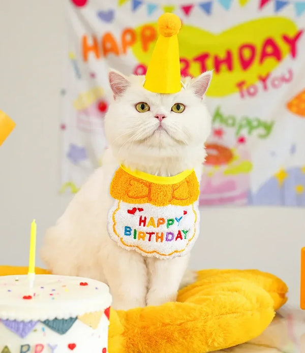 Cat Birthday Party Hat And Bib With Adjustable Bandana Pet Birthday Sweet Outfit Scarf Cats Puppy Dress Up Set Pet Supplies
