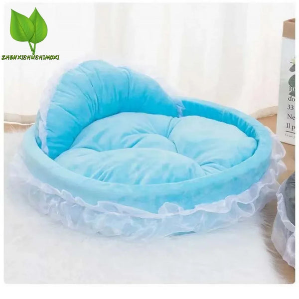 Bow Lace Pet Bed  Romantic Detachable Oval Princess Pet Bed Dog Soft Sofa Nest Pet Wedding Furniture 1pc