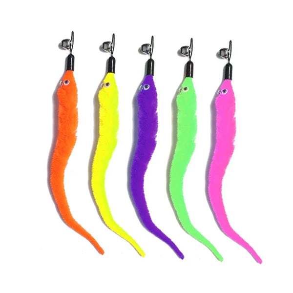 5pcs Colorful Cat Teaser Wand Rod Chase Toys Replacement Refill Plush Worms Pet Cat Tease Interactive Training Playing Stick Toy