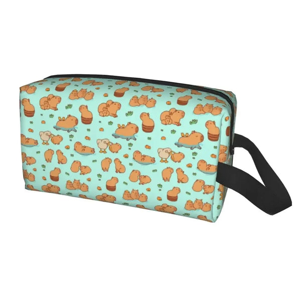 Custom Capybaras In Green Pet Travel Cosmetic Bag Women Capybara Makeup Toiletry Organizer Lady Beauty Storage Dopp Kit