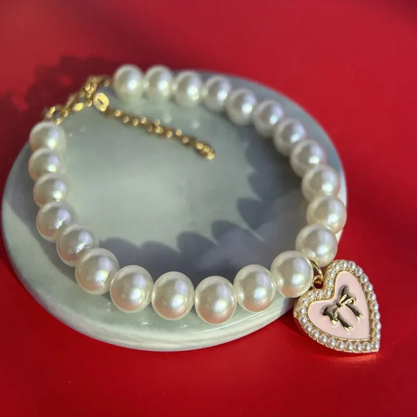 Fashion Pet Collar Pearl Bow Necklace Cat Jewelry Cute Collar Puppy Accessories Dog Chain Chihuahua Wedding Jewelry Stuff