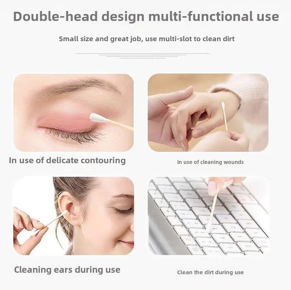 100 Pcs/Box Double Head Bamboo Cotton Buds Wood Stick Cotton Swab For Makeup , Nose Ear Cleaning , Pet Care , Art & Crafts
