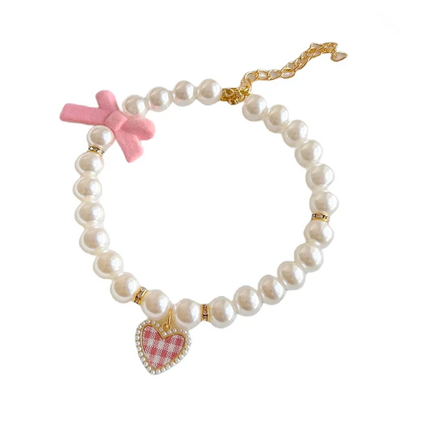 MPK New Series Cat Collar Pearl Vintage Love Crystal Pendant Diamond Neck Ornament Cute Accessories Also Suitable For Dog