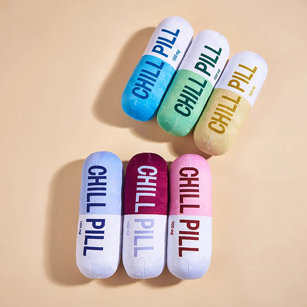 CHILL Pill-Shaped Dog Toy with Squeaker - Durable, Pet Play and Dental Health