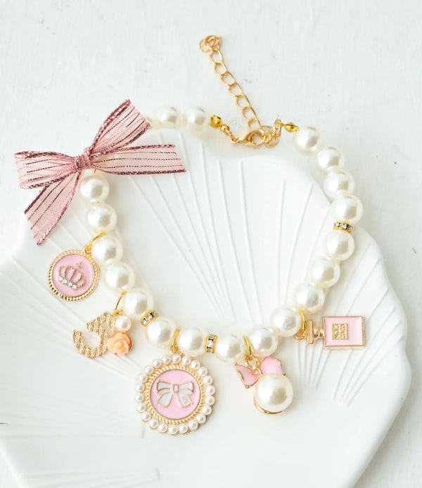 Pet Bow Pearl Collar Cat Jewelry Pendant Princess Necklace Dog Sweet Decorations Puppy Rhinestone Collar Chihuahua Accesorios