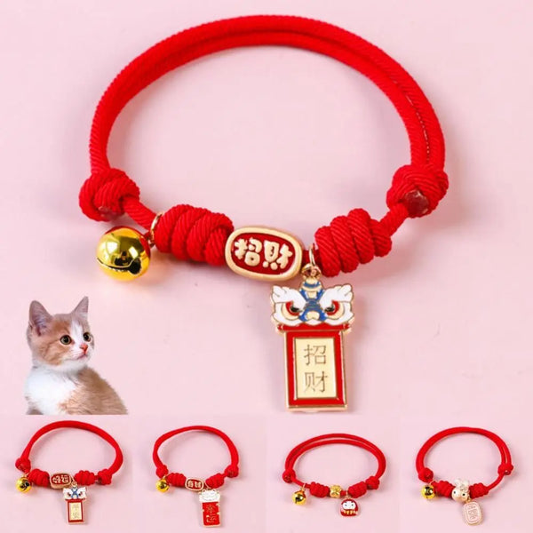 Cartoon Handmade Pet Bell Necklace Adjustable Cute Braided Cat Collar Chinese Style Puppy Collar Dog Accessories