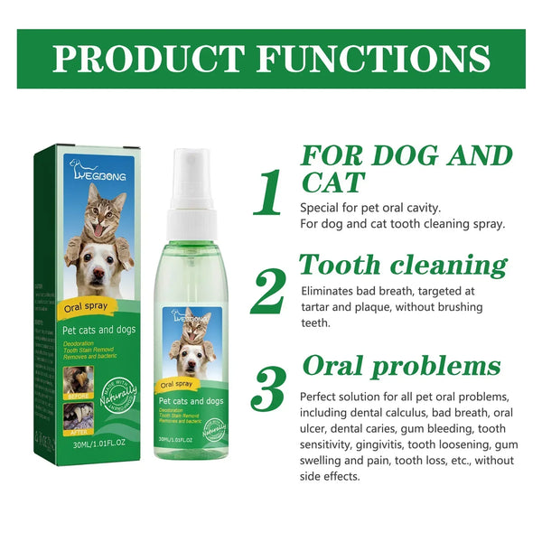 Pet Teeth Cleaning Spray Dog Cat Teeth Calculus Stain Remover Deodorant Kitten Bad Breath Treatment Pet Oral Care Tool