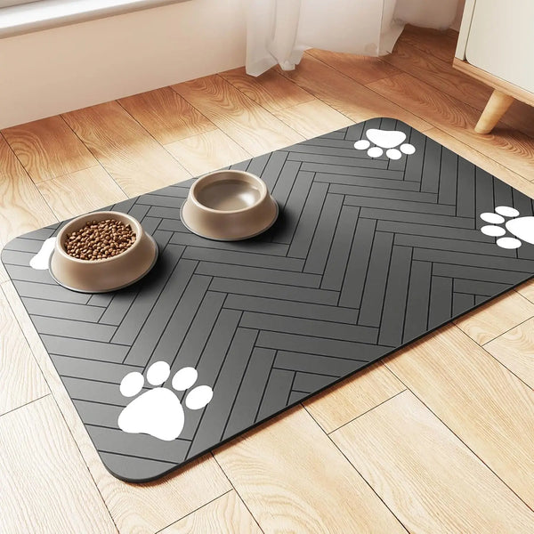 Feeding Mat-Absorbent Pet mat for Food and Water Bowl, with Waterproof Rubber Backing, Quick Dry
