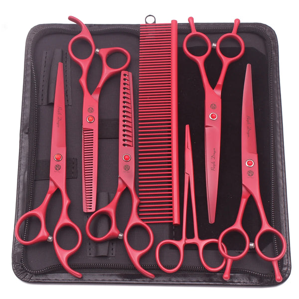 Purple Dragon Dog Grooming Scissors Kit 7" 6.5" Stainless Pet Curved Scissors Thinning Scissors Straight Shears Chunker Z3002