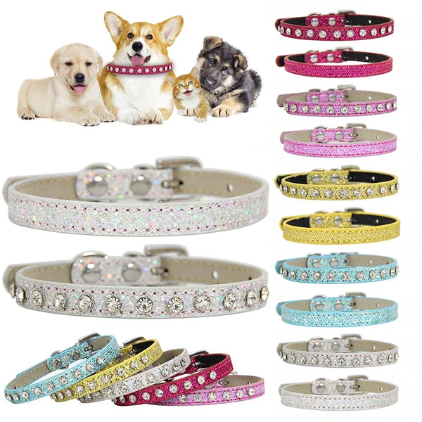 Super Shining Diamond Rhinestone Cat Collar Puppy Baby Dog Cat Collar Leather Strap Kitten Accessories Adjustable Cat Necklace