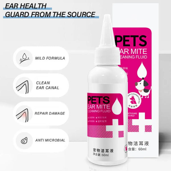 Cat Dog Ear Cleaner 60ml Cleaning Dog Cat Ear Liquid Natural Home And Travel Use Daily Pet Skin Care Ear Stain Removal Liquid