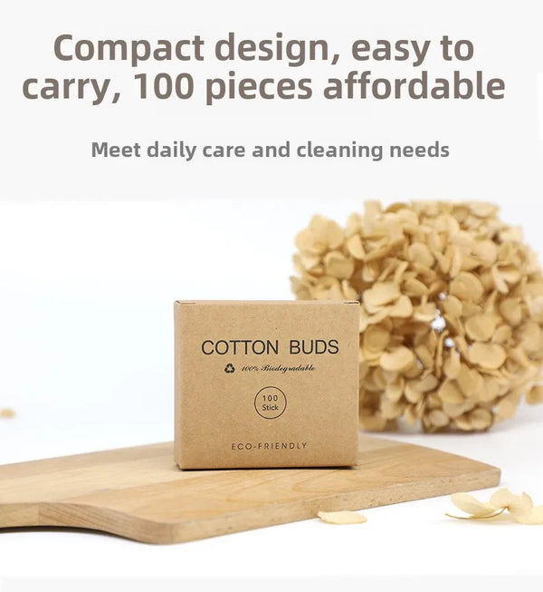 100 Pcs/Box Double Head Bamboo Cotton Buds Wood Stick Cotton Swab For Makeup , Nose Ear Cleaning , Pet Care , Art & Crafts