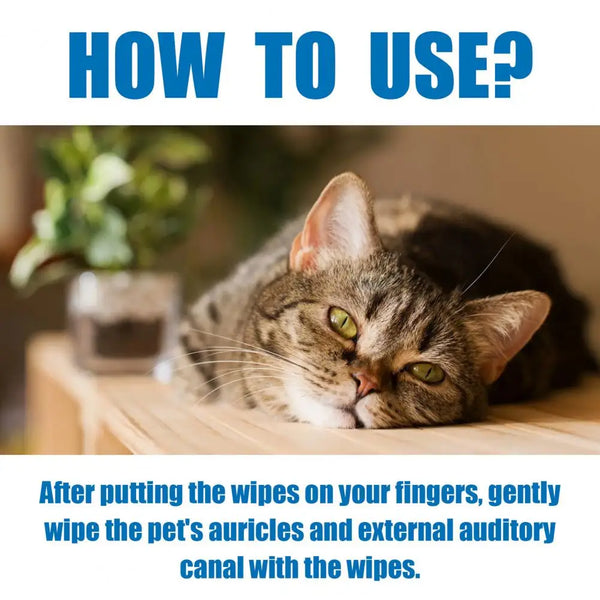 Non-irritating Pet Ear Wipes Pet Ear Finger Wipes Natural Ingredients Dog Cat Ear Care Supplies Removes Dirt Odor Dissolves Wax