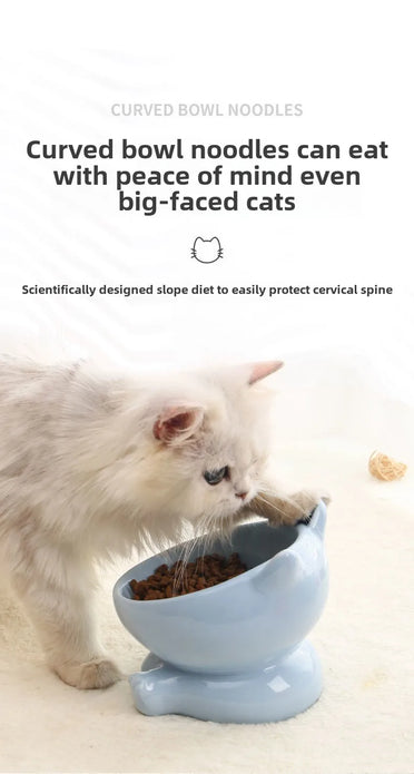 Cat Bowl Pet Accessories Ceramic Diagonal High Feet Cute Protection Cervical Spine Dog Bowl Drink Water Bowl Pet Supplies