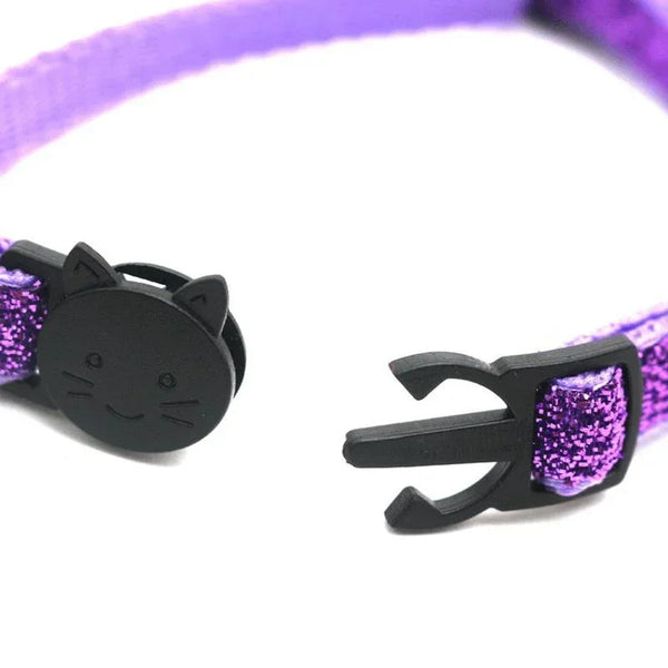 GLITTER VELVET Cat Collar  with Bell Cat Face Collar Safety Buckle