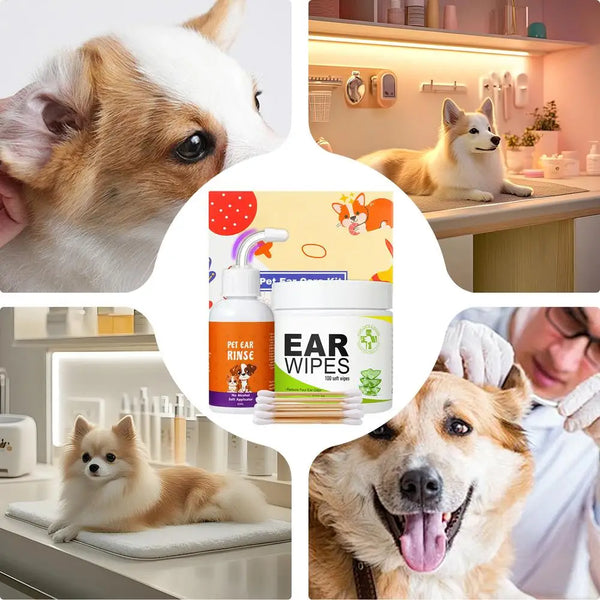 Finger Wipes For Dogs Ears Puppy Cleaning Wipes Ear Drops Set 100X Descaling Liquid 60ml For Home Travel Pet Care Supplies For