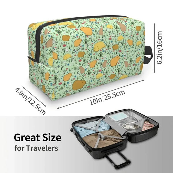 Custom Capybaras In Green Pet Travel Cosmetic Bag Women Capybara Makeup Toiletry Organizer Lady Beauty Storage Dopp Kit