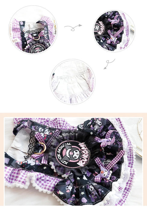 Sanrios Spring and Autumn Models Keep Warm Lace Suspender Skirt Pet Suit Kawaii Kuromi Cartoon Cat Dog Pet Decorative Clothing