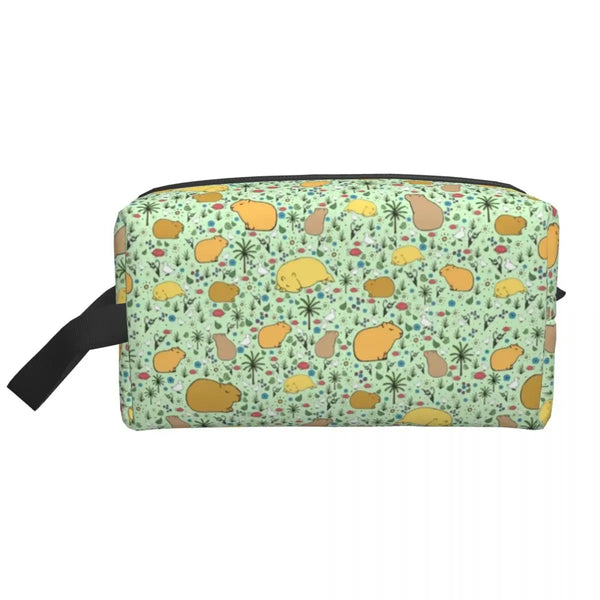 Custom Capybaras In Green Pet Travel Cosmetic Bag Women Capybara Makeup Toiletry Organizer Lady Beauty Storage Dopp Kit