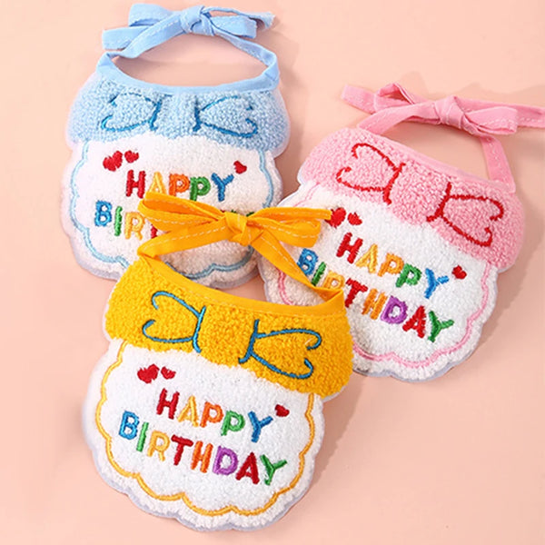 1pc Pet Bib Cats Dogs Burp Cloth Birthday Embroidery Cute Colorful Pets Supplies Bandana Party Clothing Dress Accessories TMZ