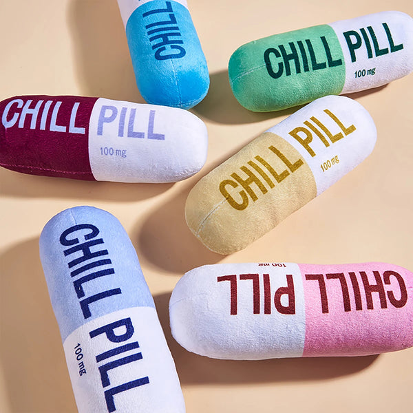 CHILL Pill-Shaped Dog Toy with Squeaker - Durable, Pet Play and Dental Health