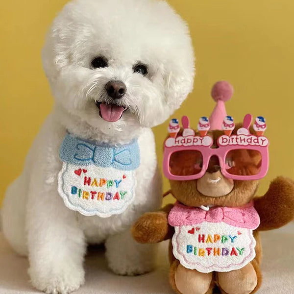 1pc Pet Bib Cats Dogs Burp Cloth Birthday Embroidery Cute Colorful Pets Supplies Bandana Party Clothing Dress Accessories TMZ