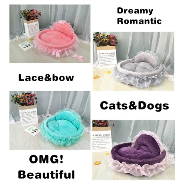 Bow Lace Pet Bed  Romantic Detachable Oval Princess Pet Bed Dog Soft Sofa Nest Pet Wedding Furniture 1pc
