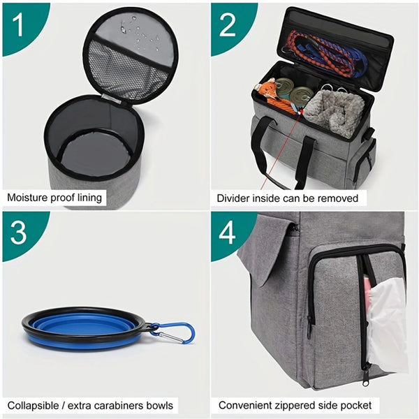 6 Set Dog Travel Bag Large Pet Travel Supplies Kit Cat Dog Backpack Multi-Function Hiking Camping dog feeder bowls Organizer