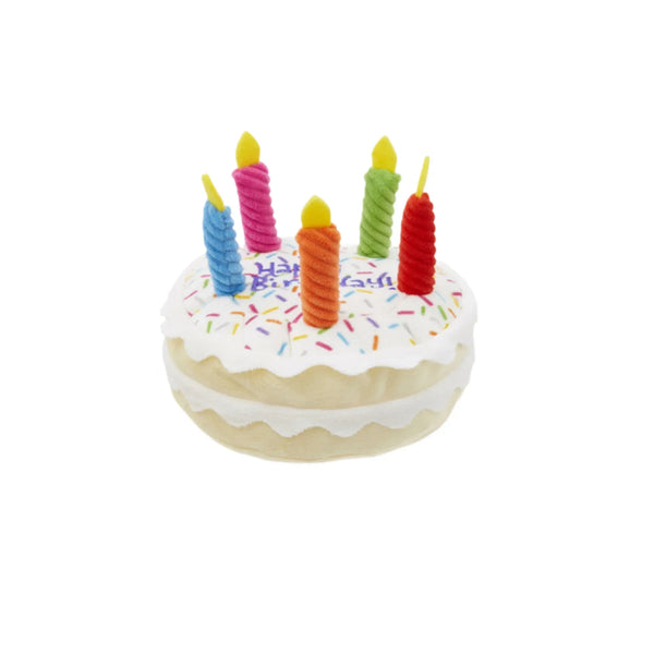 Birthday Cake Dog Toy Soft Plush Squeaky with Colourful Candles Durable Funny Stuffed Chew for Large Breeds Birthday Gift scarf