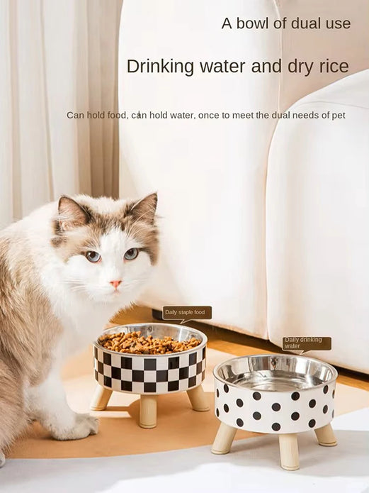 Dog Bowl, Anti-knock Pet Bowl, Plastic Cat Bowl, High-footed Neck Dog Rice Bowl, Large-capacity Cat Food Bowl