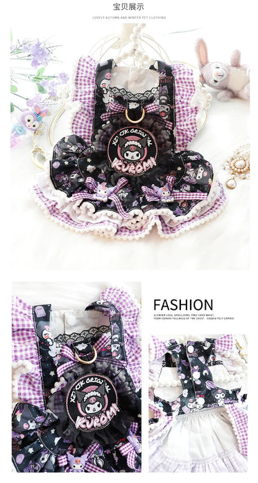 Sanrios Spring and Autumn Models Keep Warm Lace Suspender Skirt Pet Suit Kawaii Kuromi Cartoon Cat Dog Pet Decorative Clothing