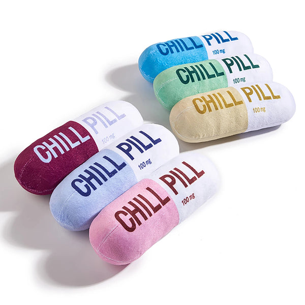 CHILL Pill-Shaped Dog Toy with Squeaker - Durable, Pet Play and Dental Health